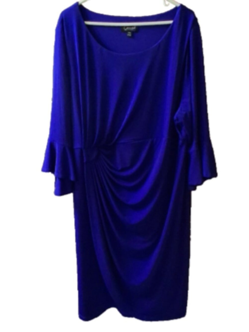 Connected Women Dress Women's Blue 24W Wrap Ruched Bell Sleeves Stretch